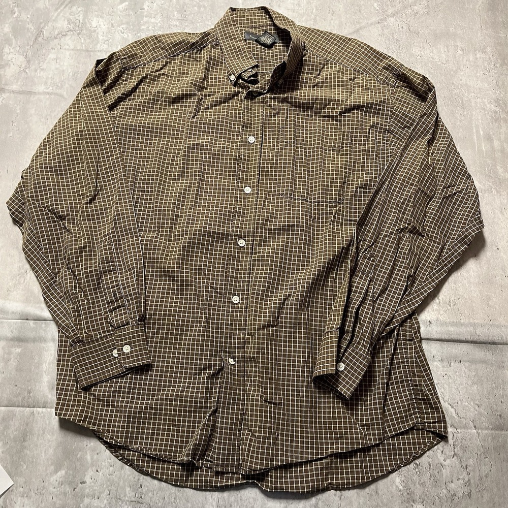 Banana Republic Men's Button Down Shirt L Standard Fit Brown Beige Plaid Cotton